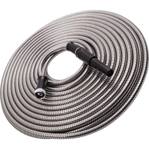 75FT Garden Water Hose Watering Pipe Stainless Steel Flexible Pipes with Nozzle Household Plants Car Washing Cleaning Water Pipe