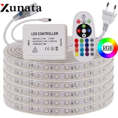 220V RGB LED Strip Waterproof IP67 60LEDs/m Dimmer Flexible Tape Ribbon 5050 LED Light Strip EU Plug Red/Green/Blue/White/Yellow