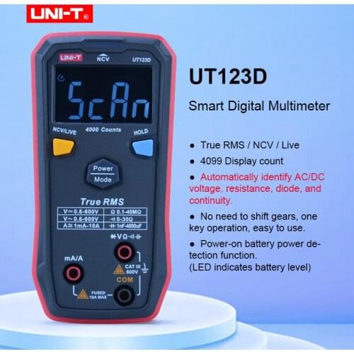 UNI-T UT123D Pocket Digital Multimeter NCV/Live wire AC/DC voltage current Capacitance diode Meter EBTN Display Measurement