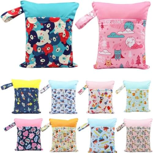 37*30CM Waterproof Reusable Wet Bag Printed Pocket Nappy Bags PUL Travel Wet Dry Bags Diaper bag wholesale