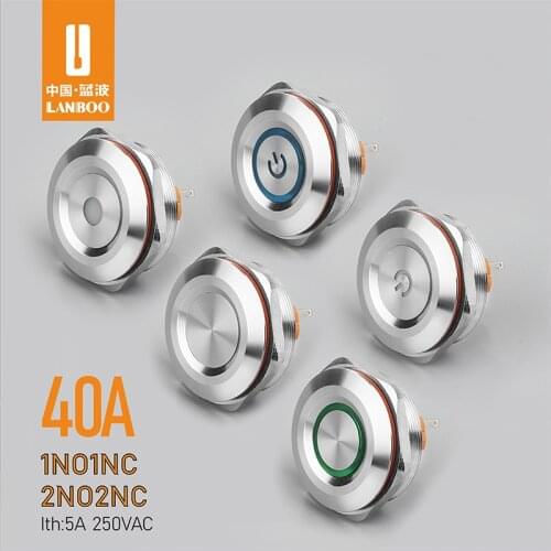 LANBOO 40mm Push button Switch ON OFF 1NO1NC SPST or 2NO2NC DPDT Waterproof Switch with Connector Wire