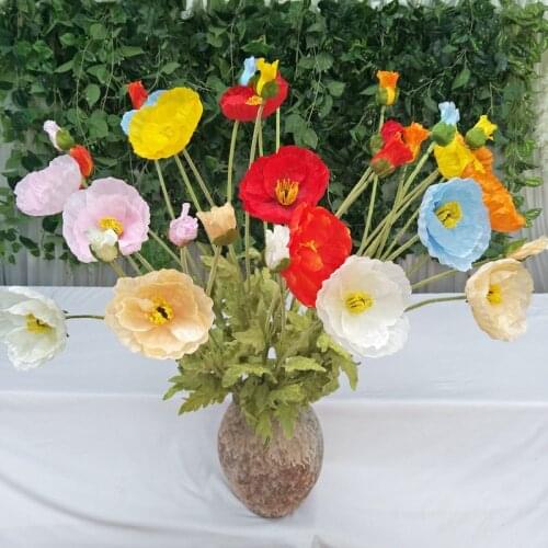 High-quality Artificial Poppies 4 Heads Flowers DIY Wedding Christmas Party Home Decoration Silk Poppy Flower Wall Materials