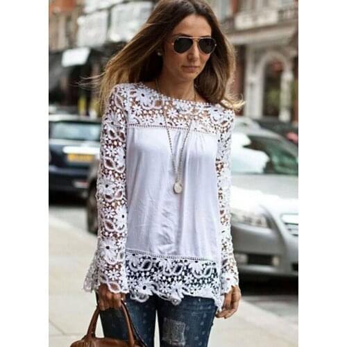 Remarkable 1PC Women Sheer Sleeve Embroidery Lace Crochet Tee Chiffon Shirt Blouse Cool