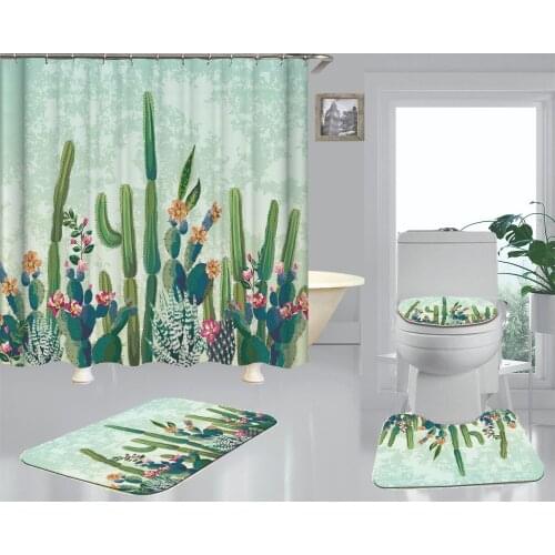 Cactus Flower Shower Curtains Waterproof Polyester Fabric Shower Curtains Tropical Plants Bathroom Screen Curtain Home Decor