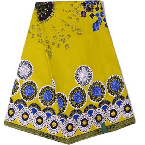 Yellow 100% Cotton African Dashiki Pattern Print Top Quality African Ankara Pagne Tissu Veritable Real Wax Cotton Fabric