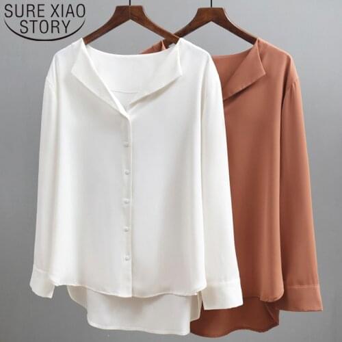 2021 Spring Chiffon Solid Blouse Women Long Sleeve Loose Button Women Blouse New Women Tops Blusas Mujer De Moda 2021 5134 50