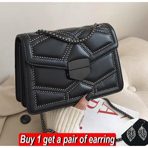 Rivet Chain Shoulder Bag For Women 2021 New Crossbody Bag Small Square Bag Luxury Shoulder Bag All-match Single Shoulder Bag sac