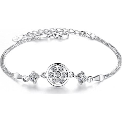 100% 925 sterling silver new fashion shiny crystal ladies'bracelets wholesale women jewelry birthday gift drop shipping