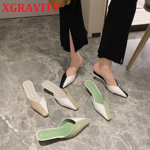 XGRAVITY Hot New Mules Square Toe Casual Slides All Matched V Cut Design Women Slides Fashion Women Shoes Summer Shoes B175