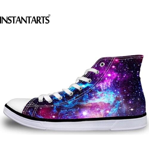 INSTANTARTS Casual High Top Vulcanized Shoes Woman Fashion Universe Superstar Galaxy Women Lace-up Canvas Shoes Zapatos Mujer