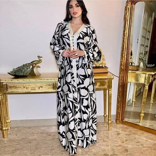 Siskakia Ethnic Long Dress for Women Ribbon V Neck Long Sleeve Maxi Dresses Loose Plus Size Middle East Muslim Arabic Clothing