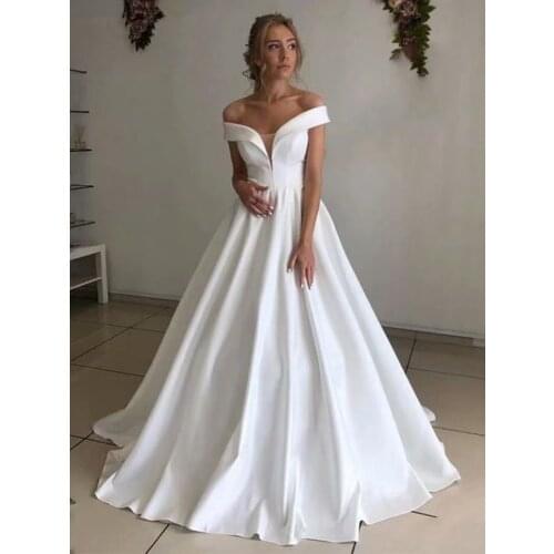 Simple Satin Wedding Dress платье Vestido De Noiva Robe De Soiree Bride To Be Vestidos De Fiesta Off The Shoulder