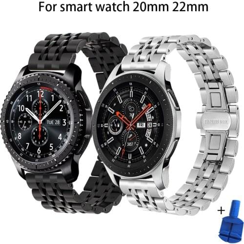20mm 22mm watch strap for Samsung Gear S2 S3 Frontier Galaxy Watch 3 41mm 45mm Stainless Steel Bracelet for active 2 Metal Wrist