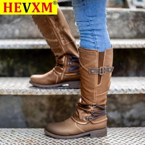 2020Women Knee High Boots Chaussure Low Heels Booties Plus Size Gladiator Pu Leather Knight Shoes Woman Zapatos Mujer Sapato