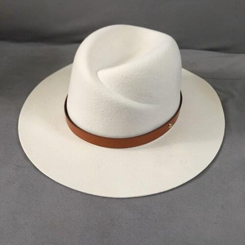 202009-naonao- white wool belt lady fedoras cap men women leisure panama jazz hat