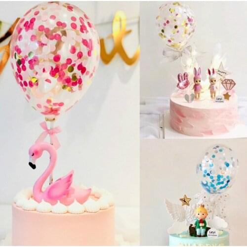 5inch Balloon Cake Topper Decoration With Paper Straw Ribbon Table Baby Shower One Birthday Wedding Party Supplies