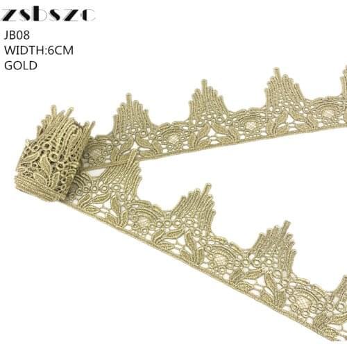5CM Width 5Yards Gold Lace Hollow Out Embroidery Decoration Lace Rope Wedding Dress Clothing Accessories Ribbons