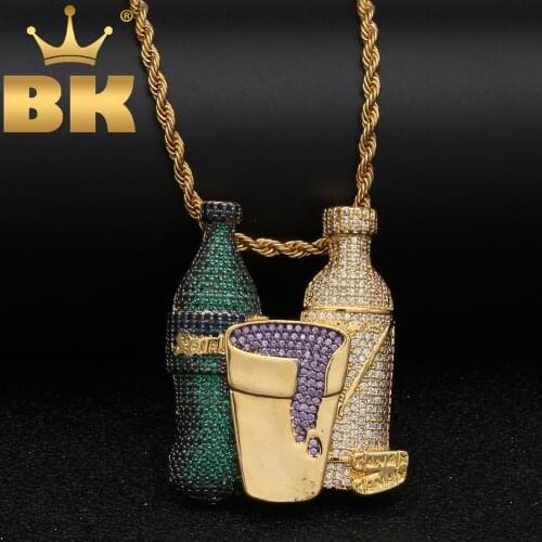 Shiny Colored Cubic Zircon Drink Bottle Cup Pendant Fashion Gold Color Hiphop Necklace For Men Jewelry Wholesale