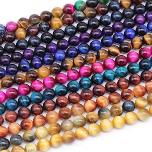 AA+ Natural Tiger Eye Gem Stone Green Red Blue Beads Jaspers Round Beads 15"Strand 4 6 8 10 12MM For Jewelry Making DIY Bracelet