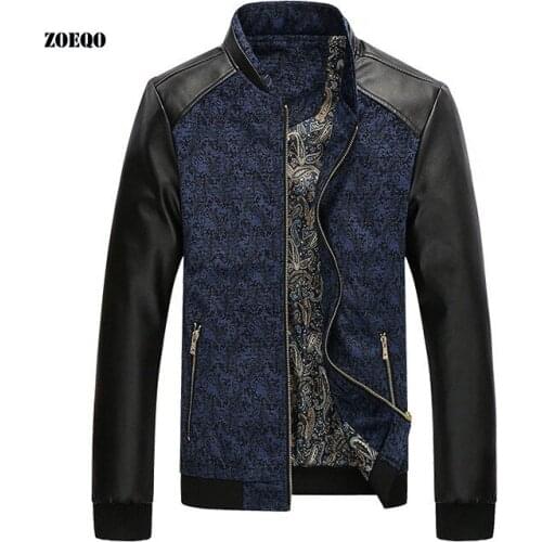 Brand Mens Jackets and Coats PU Leather Patchwork Mens Jackets Stand Collar Male Outerwear jaqueta masculina