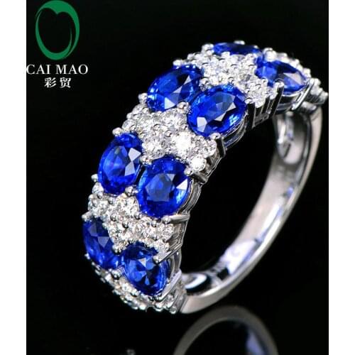 Caimao 3.38ctw Oval Natural Blue Sapphire Brilliant Cut Diamond 14K White Gold Engagement Wedding Band Unisex