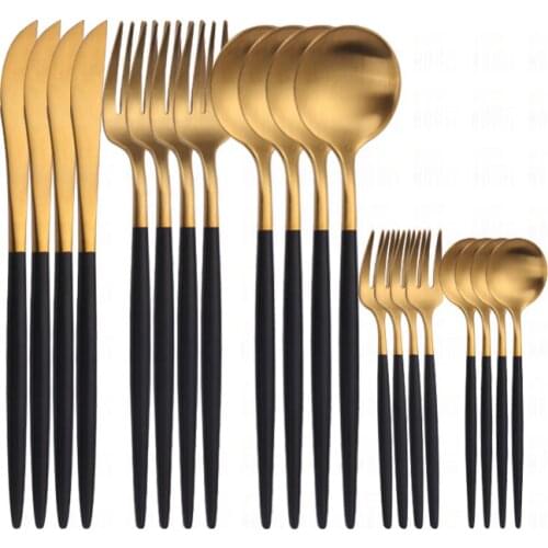 Black Gold Matte Polish Cutlery Set Tableware Utensils Set Dinner Knife Salad Fork Tea Spoon 304 Stainless Steel Dinnerware Sets