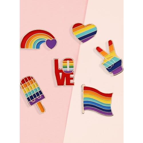 Pride Rainbow Flags Brooch Love Heart Enamel Pin Ice Cream Badge Intersex Brooches Denim Jackets LGBT Jewelry for Kids Women Gay