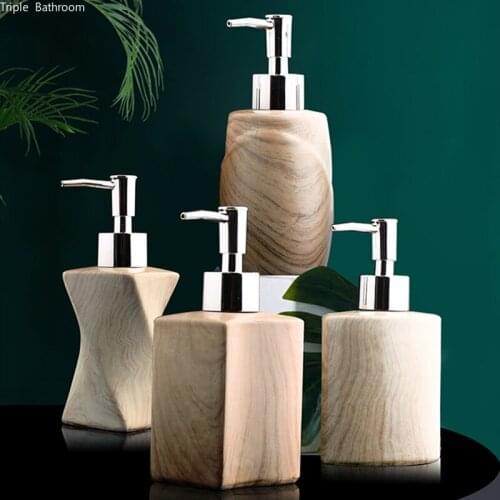 Wood Grain Pattern Shampoo Shower Gel Bottle Ceramic Household Bathroom Decoration Accessories Soap Bottle Wristband Dispenser