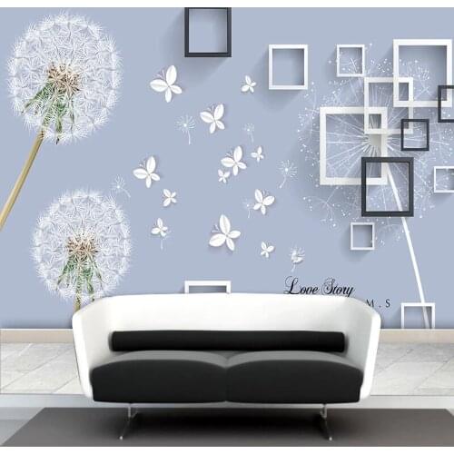 Custom Photo Wall Paper 3D Stereo Romantic Dandelion Frame Mural Living Room TV Sofa Mural Self-Adhesive Waterproof Wall Sticker