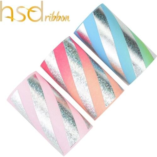 HSDRibbon 75MM 3 inch custom printed Twill fashion holographic silver Foil Printed on HT Grosgrain Ribbon
