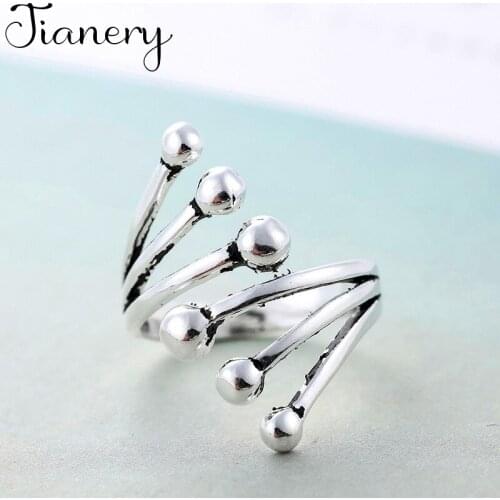 JIANERY Personality Silver Color Beads Rings For Women Bridal Wedding Jewelry Adjustable Size Finger Rings