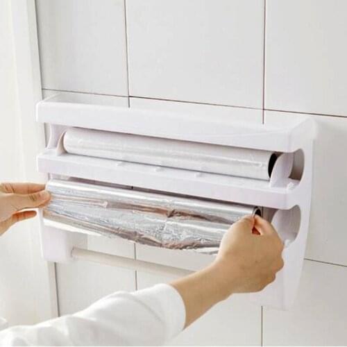 Kitchen Storage Rack With Tin Foil Clings Film Cutter Storage Film Paper Towels Durable Safe Household Storage Rack Kitchen