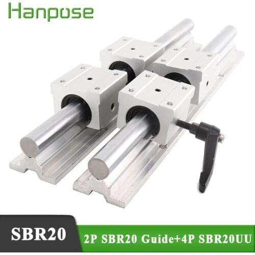 2pcs SBR20 linear guide length linear bearings with 4pcs SBR20UU cnc router par 100mm 200mm 300mm 400mm linear guide