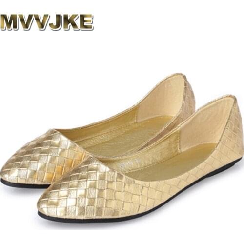 MVVJKELadies Ballet Flats Weaving Gold Silver Shoes Pointed Toe Breathable Slip-Ons Summer Plus size 35 41E291