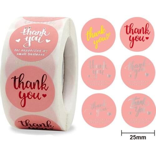 100-500pcs Pink Thank You Stickers Gold Foil Heart Business Sealling Sticker For Wedding Stationary Gift Box Scrapbooking Label