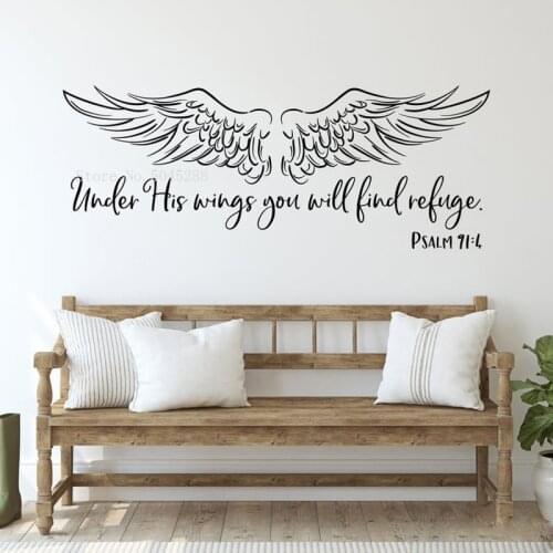 Under His wings you will find refuge Wall Decal Bible Verse Christian Decor Psalm Pious prayer 91:4 Y153
