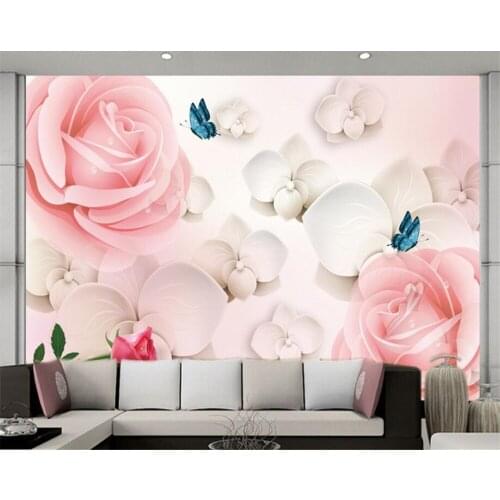 Custom 3d wallpaper for wall 3d Modern Rose flowers butterfly TV Background Wall photo mural wallpaper for living room Beibehang