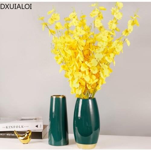 Simple retro dark green gilt edge vase ceramic crafts housewarming gift home living room desktop flower arrangement vase
