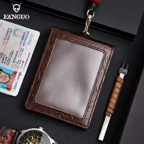 Retro Cow Genuine Leather Neck Strap Lanyard ID Card Pass Hang Rope Lariat Keychain Badge Holder Lanyards Credential Door Pouch