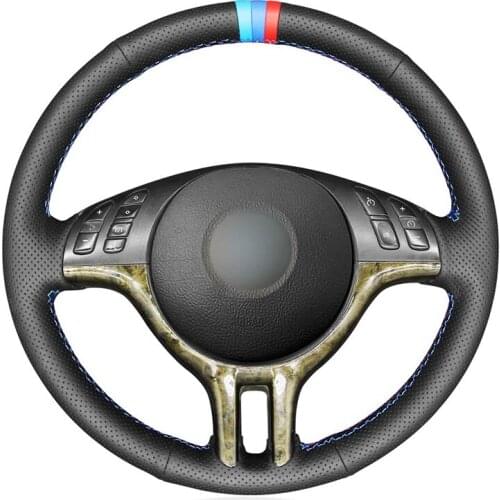 Hand Sew Black PU Faux Leather Car Steering Wheel Cover for BMW E46 318i 325i 330ci E39 X5 E53 Z3 E36/7 E36/8 2000 2001