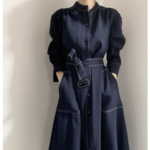 ZAWFL Chic Elegant Dress for Woman Puff Sleeve Maxi Vestidos Clothes Autumn Single-breasted Street Chic Dress Woman