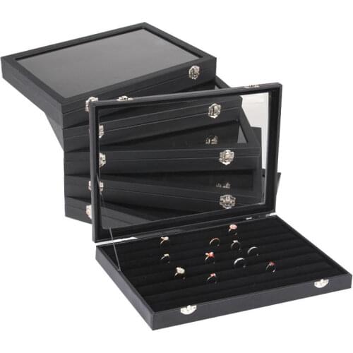 Jewelry Box With Glass Cover Storage Ring Earring Bracelet Necklace Display Organizer Storage Case Box Surface PU inner Velvet