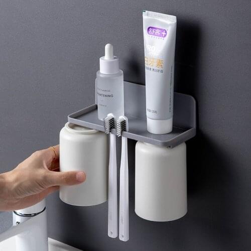 Toothbrush Rack No Hhole Household Mouthwash Cup Wall Mounted Toilet Toothpaste Storage Rack Lovers Toothbrush Cup