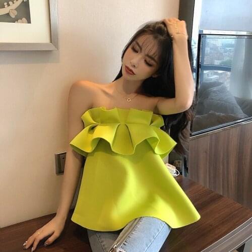 Strapless Tops Solid Womens Clothing Summer Style Blouses Fashion Brands Crop Top Shirts Ruffles Off Shoulder Woman Tops New