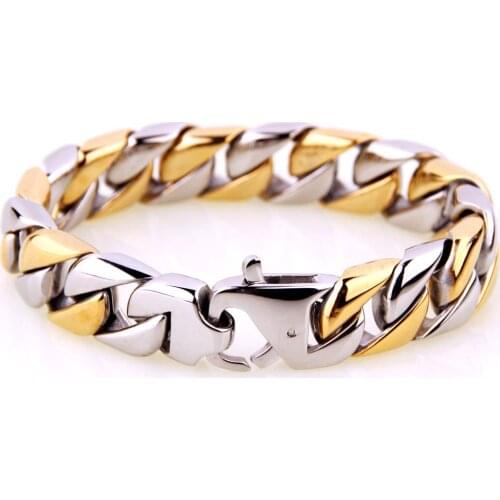 Heavy Thick Round Curb Cuban Cool Mens Boys Link Chain 316L Stainless Steel Bracelet Bangle 15mm