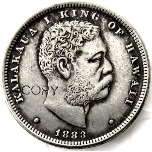 US 1883 1/2D Hawaii Commemorative Half Dollar Silver Plated Copy Coin