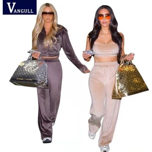 Vangull pure color fashion sports and leisure velvet hooded three-piece 2021 spring and autumn new Comfortable womens suit