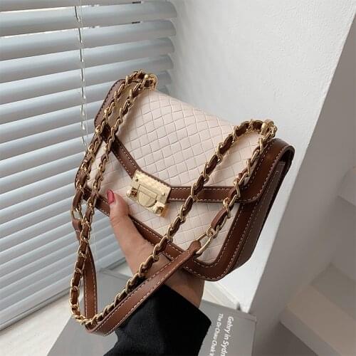Vintage Small Weave PU Leather Flap Shoulder Crossbody Bag For Women Handbags and Purses 2021 Designers Luxury Messenger Bags