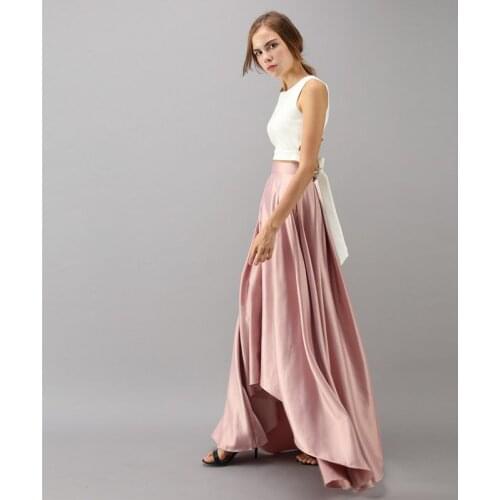 Vintage Rose Pink High Low Satin Long Skirts For Women Zipper Custom Made Female Skirt High Quality Female Bottom Saia Longa