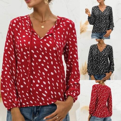 Sexy Women Printed Blouse Casual Puff Sleeve V-Neck Pullover With Strap Ladies Blouses And Shirts Loose Tops